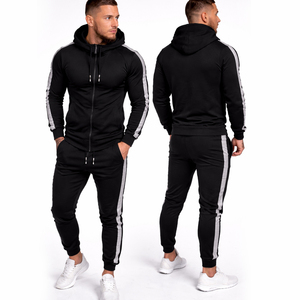 Mens Black <b>Tracksuit</b> Set Slim Fit Hoodie Jogger Set Sportswear Gym Running Fitness Suit Custom Logo Activewear - Product Image 1