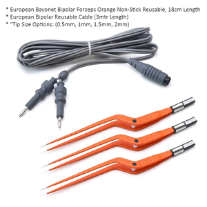 Pinces bipolaires à baïonnette européennes orange, antiadhésives, réutilisables, en acier inoxydable, instruments chirurgicaux, 18 cm, pointes de câble de 3 mm de diamètre - Product Image 4