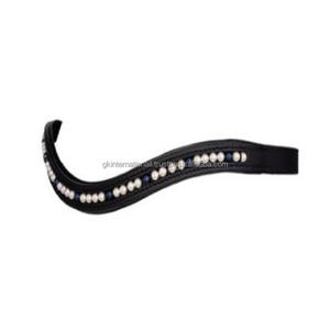 Serre-tête à sourcils anglais, en cuir rembourré, cristaux bleu et bleu clair, en forme de poney, ondulations - Product Image 1