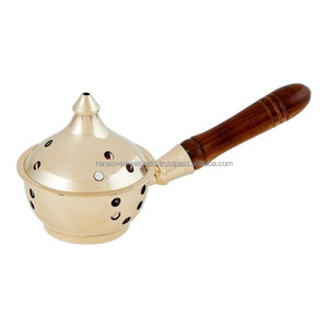 Quemador de Incienso de Latón Ecológico Hecho a Mano con Mango de Madera para Carbón, Aroma a Jazmín y Sándalo, Estilo Budista, Incienso Tibetano - Product Image 1