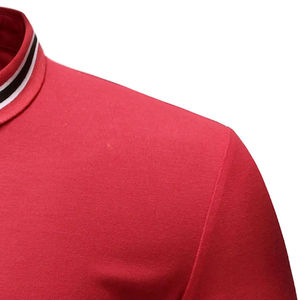 Camisa Polo Roja Sólida para Hombre, con Cuello en Contraste, Manga Corta, Transpirable, Mezcla de Algodón, Ropa Casual de Verano - Product Image 4
