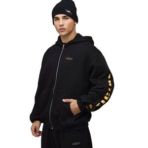 Sudadera con Capucha Gruesa de Corte Regular, con Cordón, Hombros Caídos, Cierre Completo, 100% Algodón, para Hombre, Invierno - Product Image 1