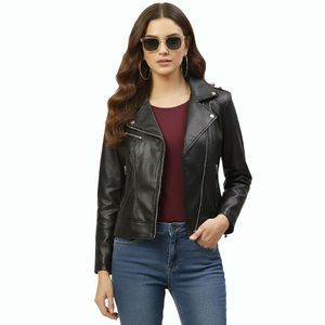 High Street Biker Leather Jacket Hottie Women's Hooded Coat Waist Pleated Baggy Crop Top Short Leather Jacket for Women - Product Image 1
