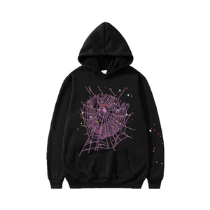 Sweat-shirt à capuche noir pour homme, imprimé toile d'araignée, décontracté, en coton tricoté, coupe classique, avec logo sur le devant - Product Image 1