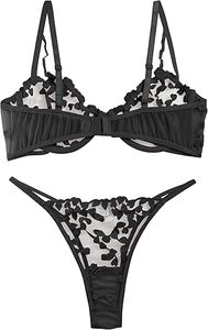 Ensemble de lingerie sexy push-up à armatures, en résille transparente, avec soutien-gorge et culotte à lanières - Product Image 5