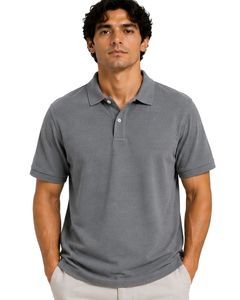 Polo Gris para Hombre, Manga Corta, Tela de Algodón Piqué, Diseño Liso Informal, Cuello Camisero, Polo Clásico Personalizado de Verano - Product Image 1