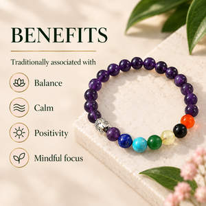 Purple Amethyst Crystal Bead Bracelet Carved Engraved Charm Jewelry Stretch <b>Wristband</b> for Women - Product Image 4