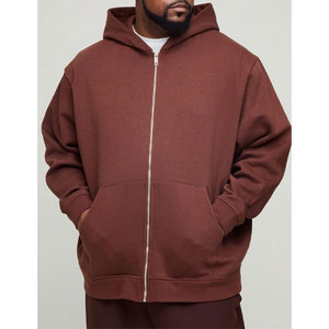 Sudadera con Capucha y Cierre de Cremallera Extra Grande para Hombre, Color Sólido, Felpa, Informal, para Otoño - Product Image 1