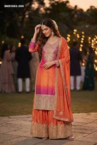Fournisseur de collections de robes Plazzo-Dupatta en soie Chinon de qualité supérieure, brodées et prêtes à porter, de Surat, à prix de gros. - Product Image 5