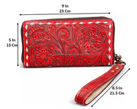 Dompet Kulit Asli Buatan Tangan dengan Ritsleting dan Tali Pergelangan Tangan, Gaya Barat, Tas Tangan Wanita dengan Slot Kartu & Kantong Koin