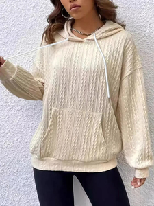 Cream <b>Cable</b> <b>Knit</b> Hooded Sweatshirt <b>Women</b> Pullover Hoodie Long Sleeve Casual <b>Sweater</b> for Autumn Winter - Product Image 2