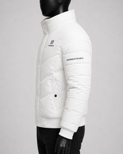 Premium Quality <b>Men's</b> <b>White</b> Puffer <b>Jacket</b> Stand Collar Windproof Polyester Winter Sporty <b>Jacket</b> with Zipper Closure and Logo - Product Image 2