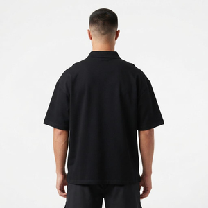 Polo noir pour homme, coupe oversize, manches courtes, haute qualité, style décontracté, vente en gros pour la fabrication. - Product Image 4