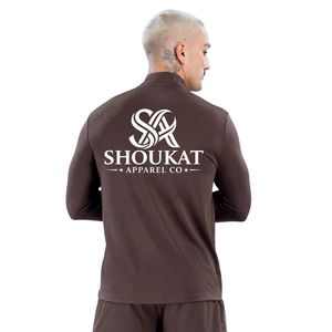<b>Mens</b> Brown Quarter Zip <b>Long</b> <b>Sleeve</b> Shirt High Neck Slim Fit Sportswear Casual <b>Tops</b> Custom Logo Shoukat Apparel Manufacturer - Product Image 5