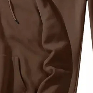 Ensemble de survêtement unisexe marron à capuche, couleur unie, manches longues, pantalon à cordon, 100 % coton, poids moyen, pour l'automne - Product Image 6