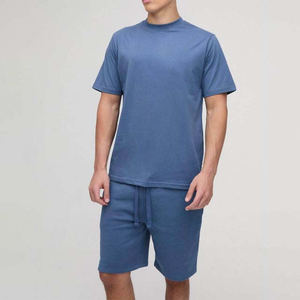 Nueva Llegada Conjunto de Camiseta y Pantalones Cortos de Verano para Hombre, Transpirables, de Punto, Sólidos, Cuello Redondo, Poliéster/Algodón - Product Image 4