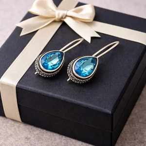 Blue Topaz Teardrop <b>Earrings</b> | Handmade Southwestern Statement Boho Western Jewelry. Vintage Dangle Handmade Gemstone Jewelry - Product Image 1