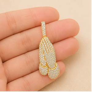 Luxury Iced Jesus Praying Hands Necklace 925 Silver Yellow <b>Gold</b> Plated Brilliant Cut Lab Grown Diamond <b>Pendant</b> Religious Unisex - Product Image 4