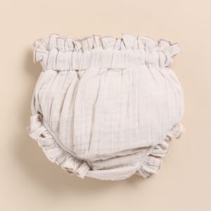 Premium Quality Organic Muslin Sleeveless Frill Top With Bloomer Set - Navy + Oatmeal - Product Image 5