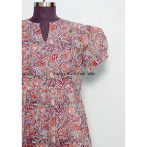 Robe longue décontractée bohème d'été 100% coton non tissé à imprimé floral, manches longues, taille naturelle, écologique - Product Image 2