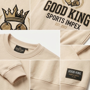 เสื้อสเวตเชิ้ตคอกลมโอเวอร์ไซส์สีครีมสำหรับผู้ชาย ผ้าฝ้ายฟลีซหนานุ่ม ปักลายพิมพ์กราฟิกด้านหน้าและด้านหลัง สไตล์สตรีทแวร์ - Product Image 5