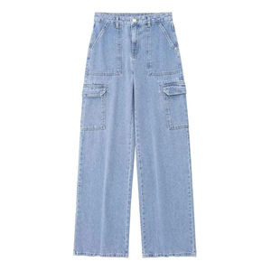 Pantalon cargo en jean de coton pour femme, taille haute, peint, respirant, léger, décontracté, vente en gros, fabricant OEM, vêtements haut de gamme - Product Image 1