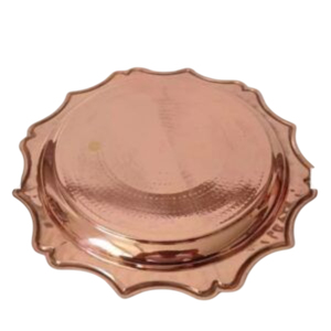 Plateau de service rond en cuivre de qualité supérieure, bord ondulé luxueux, plateau à nourriture fait main en cuivre pur, pour hôtels et restaurants. - Product Image 1