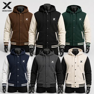 Veste universitaire à capuche pour homme X Sports City, en molleton de coton et polyester, couleur unie, boutonnée, coupe classique, vêtements décontractés d'automne, OEM - Product Image 2