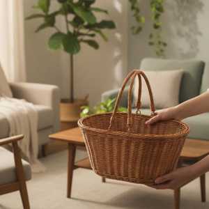 Panier de rangement en rotin tressé pour usage domestique - Panier décoratif artisanal en rotin tressé pour fleurs fraîches au meilleur prix en Inde - Product Image 3
