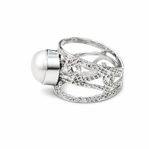 Bague de luxe personnalisée en argent sterling 925 avec perle blanche naturelle, bijou de cocktail, cadeau d'anniversaire de mariage - Product Image 4