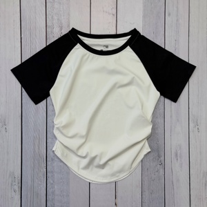 Womens Short Sleeve Sports <b>Raglan</b> <b>T</b> <b>Shirt</b> Quick Dry Polyester Stretch Activewear Curved Hem Two Tone Blank Gym Yoga Fitness Top - Product Image 2