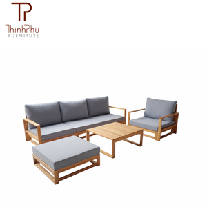 THINH PHU FURNITURE - Juego de Sofás Seccionales en Forma de L de Madera y Poliéster, Diseño Modular, Estilo Minimalista, Cojines de Tela Gris Rellenos de Espuma - Product Image 3