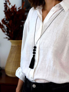 Collier statement en macramé complexe en labradorite, fait main, avec perles d'imitation en forme de fleur, pour soirée, bijoux minimalistes, bouddhisme - Product Image 3
