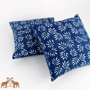 Funda de almohada con estampado de hojas de algodón HandBlock, fundas de cojín índigo, funda de cojín de algodón con estampado floral índigo real - Product Image 6