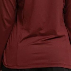 Haut décontracté ajusté pour femme, bordeaux, à manches longues, col montant zippé, extensible, basique, pour le quotidien - Product Image 5