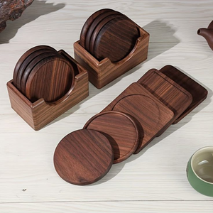 Custom Solid Wood Round Cup <b>Coaster</b> Acacia Walnut Rubber Wood <b>Drink</b> <b>Coaster</b> For Coffee Tea Mug Glass OEM ODM Factory Supplier - Product Image 1