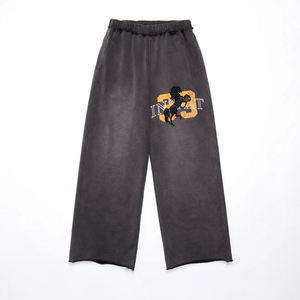 Manufacturer Custom Logo Embroidered Flared Jogging Trouser French Terry Sweatpants 100% Cotton Casual Mid Flat OEM Service <b>Pant</b> - Product Image 1