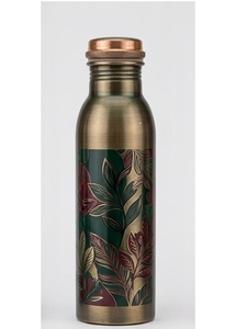 Green <b>Floral</b> Pattan Design Handcrafted 100% Pure Copper Water Bottle For Ayurvedic Health Benefits Leak-Proof & Eco-Friendly - Product Image 3