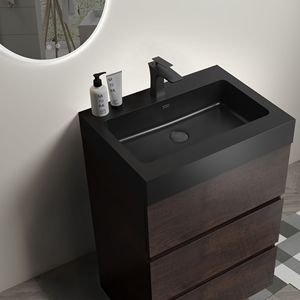 24 \ "bagno moderno Vanity grande portaoggetti in noce Pre-assemblato nero monopezzo rubinetto di scarico lavello Freestanding - Product Image 3