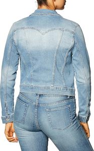 Veste en jean unisexe bleu clair, col rabattu, fermeture boutonnée, manches classiques, délavée, style décontracté, pour l'automne - Product Image 4