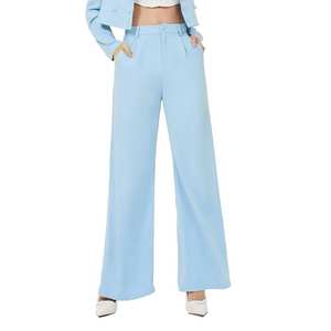 Pantalones de moda al por mayor para mujer, de cintura media, color liso, acampanados, con cordones, de campana, de pierna ancha, de algodón y poliéster - Product Image 3