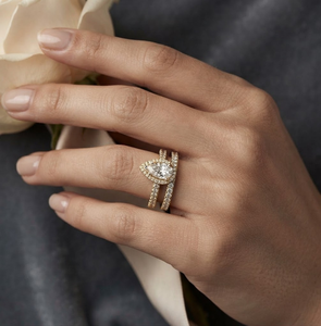 Pear Cut Moissanite Engagement <b>Ring</b> <b>Set</b> 18K <b>Gold</b> Plated Halo Bridal Band Women's Classic Style Claw Setting Daily Wear - Product Image 5
