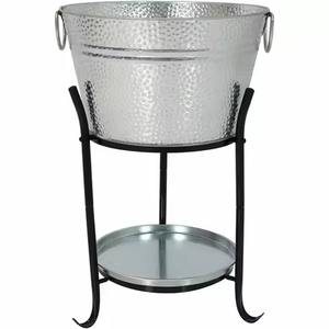 Cubeta para Bebidas de Metal Galvanizado Martillado con Soporte, Enfriador de Vino y Champán Grande, Cubo de Hielo para Fiestas y Bares en Casa - Product Image 1