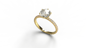 Anillo de Compromiso de Lujo Chapado en Oro de 18K y 14K con Diamante Cultivado en Laboratorio de Corte Brillante Redondo y Banda Solitaria con Diamantes Redondos con Acentos Pavé - Product Image 2