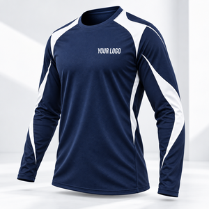เสื้อกีฬาแขนยาวผู้ชายแบบสั่งทำพิเศษ ผ้าโพลีเอสเตอร์ 100% แห้งเร็ว คอกลม สำหรับออกกำลังกาย พร้อมตัวเลือกการพิมพ์โลโก้ - Product Image 4