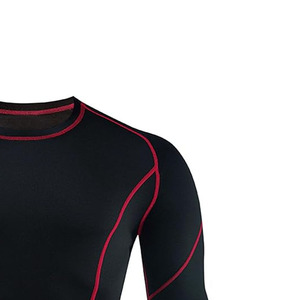 <b>Men's</b> Long Sleeve <b>Black</b> Compression <b>Shirt</b> Red Trim Quick Dry <b>Slim</b> <b>Fit</b> O-Neck Casual Breathable Eco-Friendly Knitted Spandex - Product Image 3