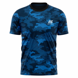Men's Custom Blue Camo Gym T-Shirt Quick Dry Performance Fitness Short Sleeve Compression Top Breathable Athletic Workout <b>Tee</b> - Product Image 1
