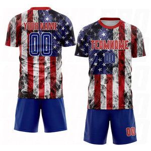Uniforme de Fútbol Personalizado con Sublimación de la Bandera Americana en Blanco y Rojo Real, Jersey Patriótico de Fútbol Estadounidense, Transpirable y Deportivo - Product Image 2