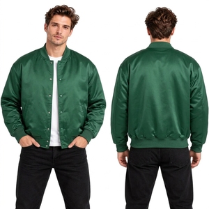 Blouson Bomber en Satin de Soie Vert Forêt Résistant à l'Eau pour Hommes – Qualité Supérieure, Col Montant Brillant, Fermeture Éclair - Product Image 1