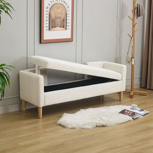 65.35\" Wide Corduroy Storage Soft Bench with Armrests and <b>Backrest</b> Two Bolster Pillows for Living Room Entryway Bedroom - Product Image 2